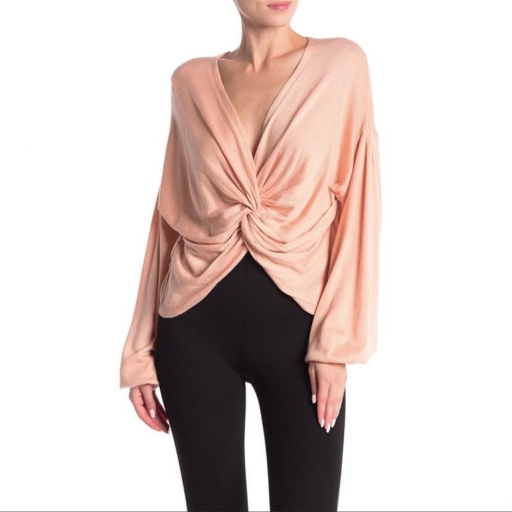 Free Press Pink Twist Front Knot Knit Sweater